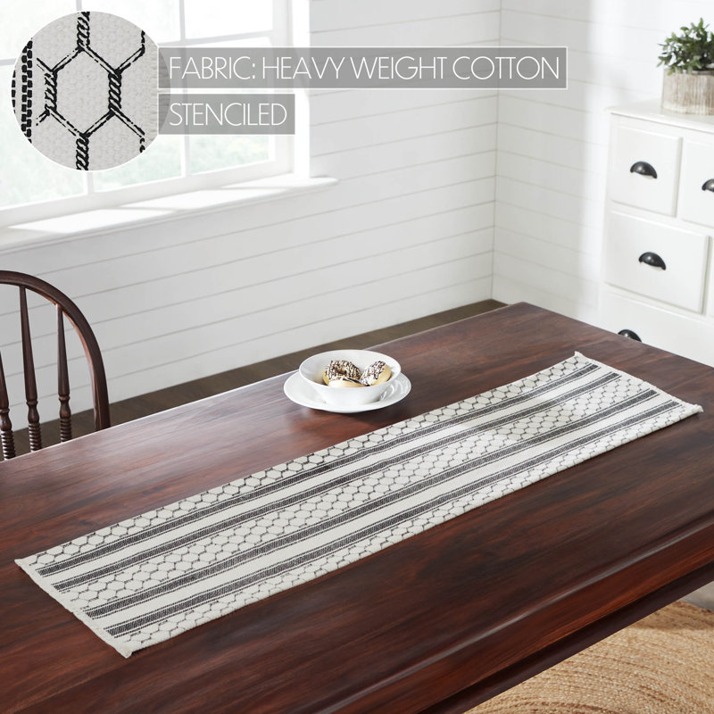Soft White and Gray Cotton Country Farmhouse Table Runner
