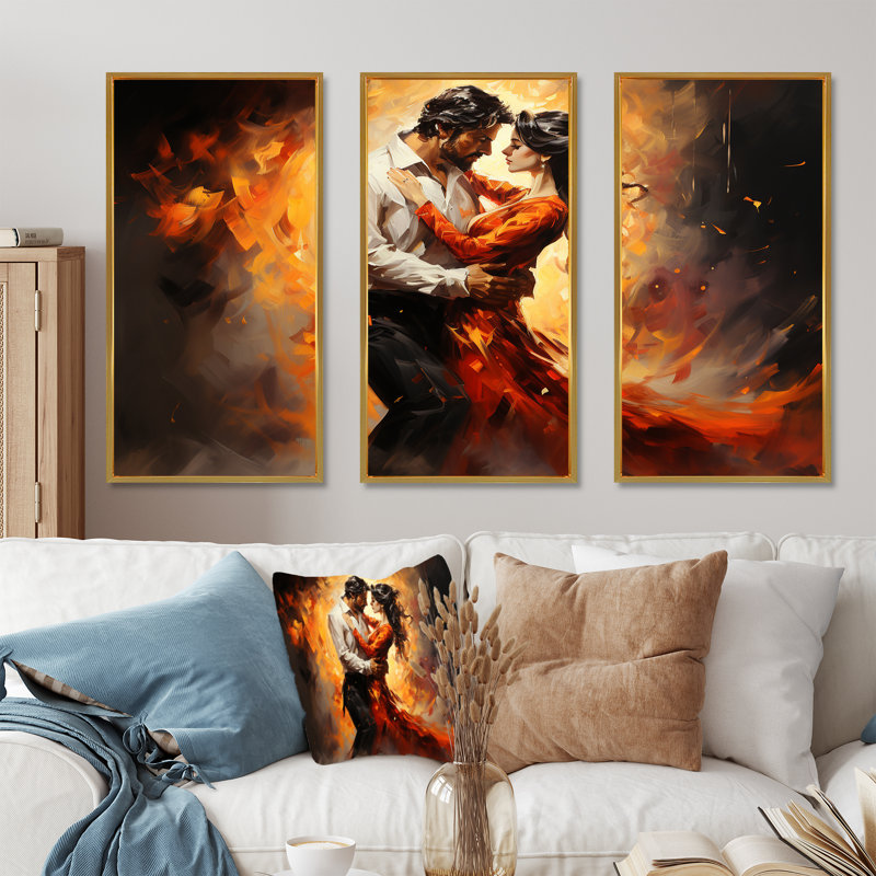 «Red Salsa Fiesta Passion - Dance», art mural, Cadre flottant doré, H 40 po x l 60 po