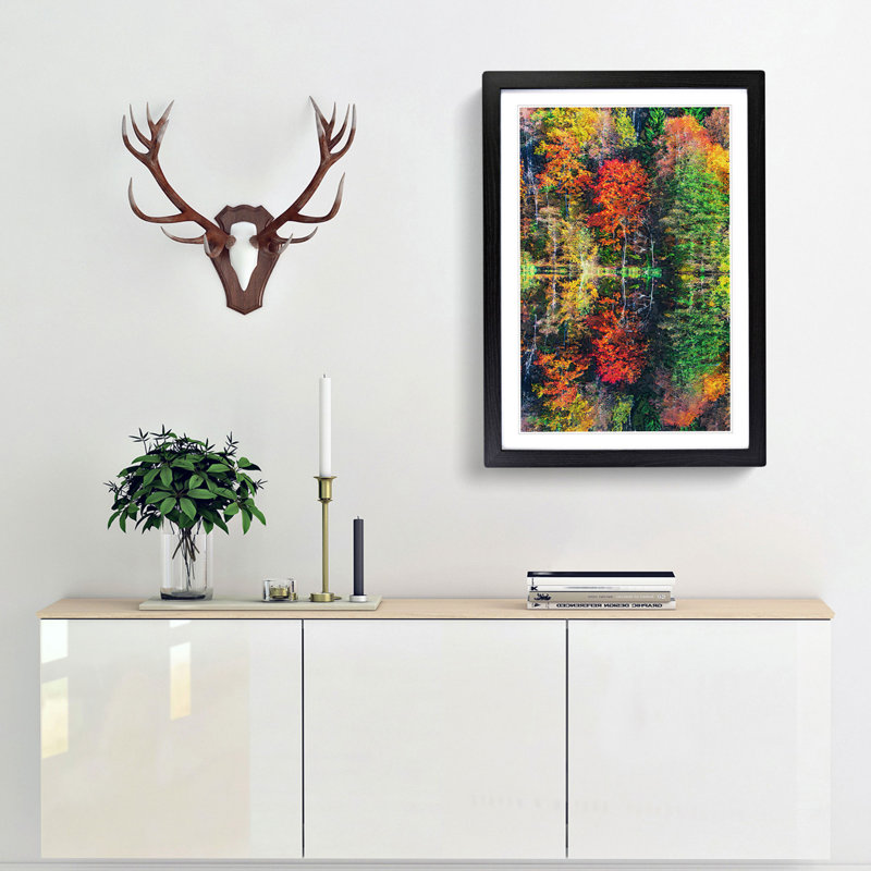 Autumn Forest Reflection in Abstract - Picture Frame Graphic Art Print, 65cm H x 48cm W x 2cm D, Black Framed