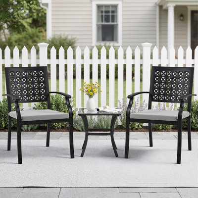 Chaises de patio, chaises d'extérieur en métal avec accoudoirs, ensemble de chaises avec coussins, ensemble de deux pièces, convient aux patios, aux piscines et aux jardins