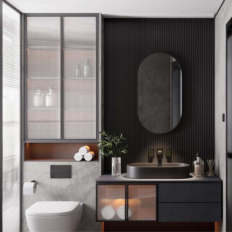 Miroir en aluminium et en forme de pilule 20 po x 36 po Morgan, Noir mat