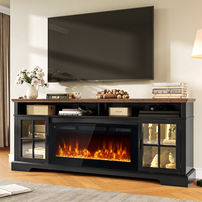 TV Stand Fireplace, 85.1 cm H x 177.8 cm W x 36.1 cm D, Black