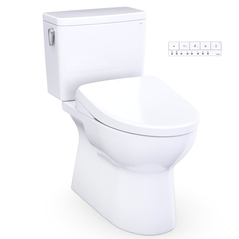 TOTO Glaston WASHLET+ S7A Two-Piece Elongated 1.28 GPF Universal Height Toilet with CEFIONTECT, Cotton White - MW4724736CEFG#01