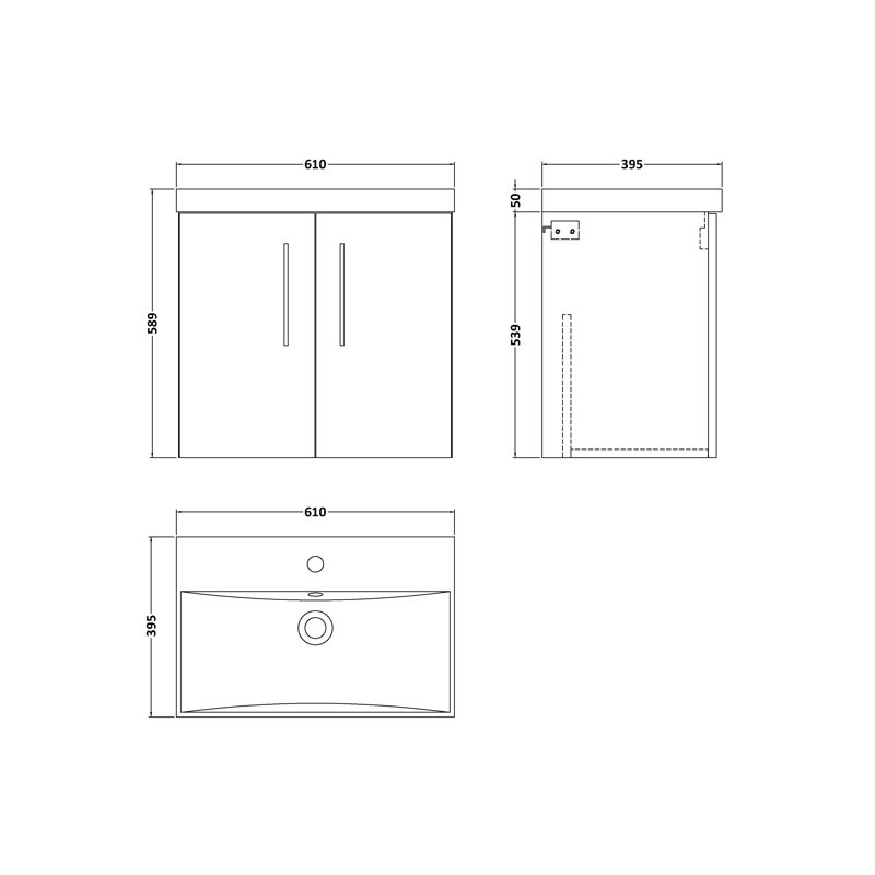 610mm Single Bathroom Vanity with Drop In Vitreous China Basin, Bleached Oak