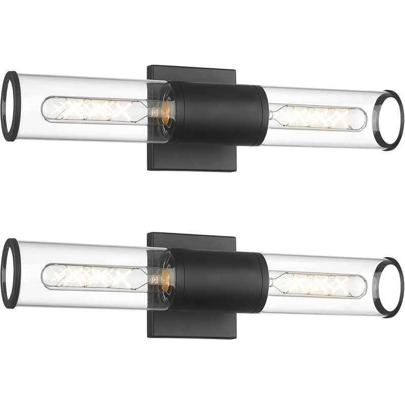 Modern Vanity Light Set Of 2, Up And Down Wall Sconce With Clear Glass Shade For Bathroom, Bedroom, And Hallway, Matte Black