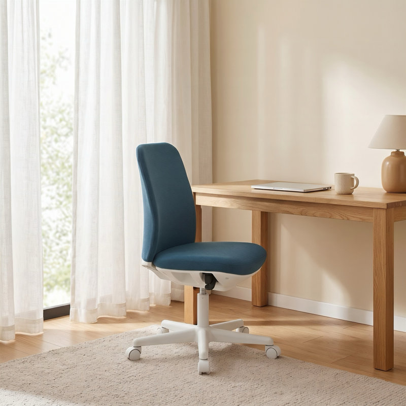 Chaise de bureau sans accoudoirs, chaise pivotante polyvalente pour le bureau, la couture et la coiffeuse, Bleu
