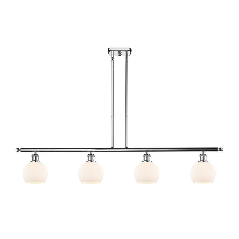 Luminaire suspendu linéaire à 4 lumières pour îlot de cuisine Cindi, H 9,38 po x l 48 po x P 6 po, Blanc, Chrome poli