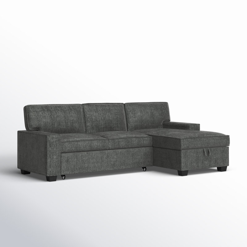 Yates 2 - Piece Upholstered Pull Out Sectional Sleeper Sofa With Storage Chaise, Gray Polyester