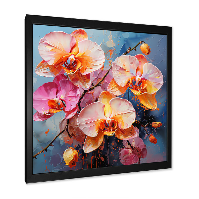 Orchidées bleues abstraites Euphoria II, H 16 po x l 16 po x P 1 po, Cadre simple noir