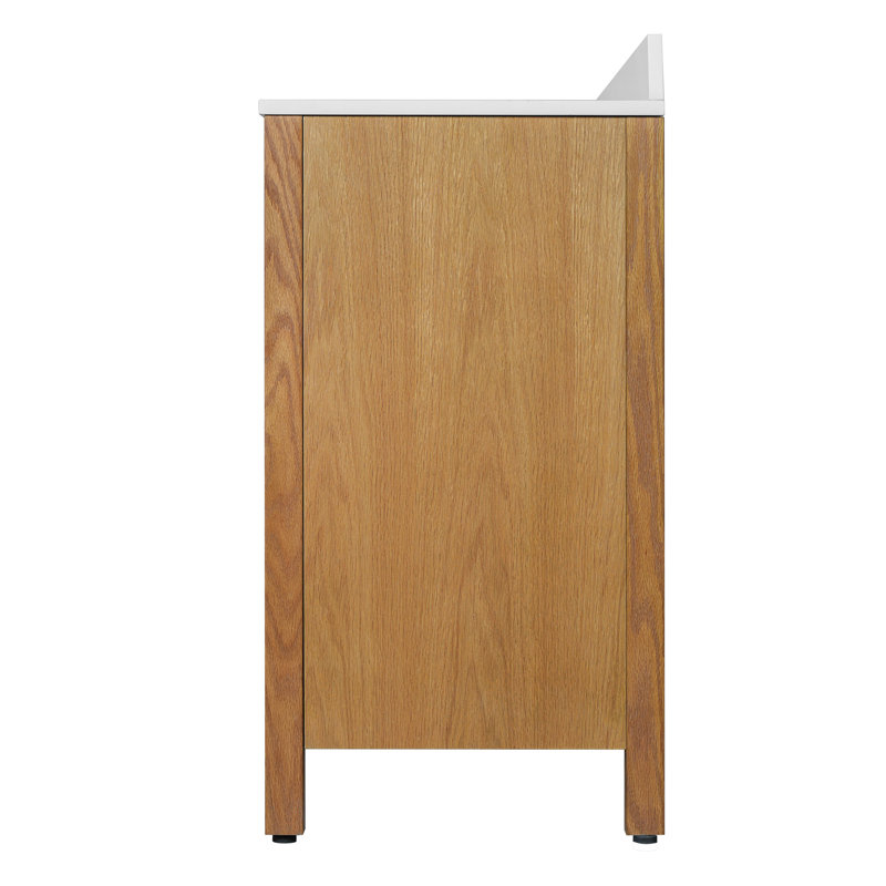 Meuble-lavabo double 60 po avec lavabo en céramique 60 po, Chêne naturel
