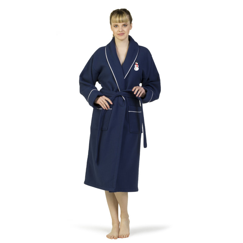 Peignoir bonhomme de neige brodé 100% coton gaufré Snowman, G / TG, Bleu marine