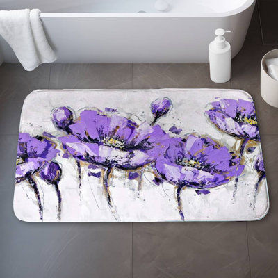 Abstract purple flowers Bath Mat with Non-Slip Backing - Quick Dry Memory Foam Bathroom Rug - Absorbent - Modern Plush Spa-Style - Machine Washable