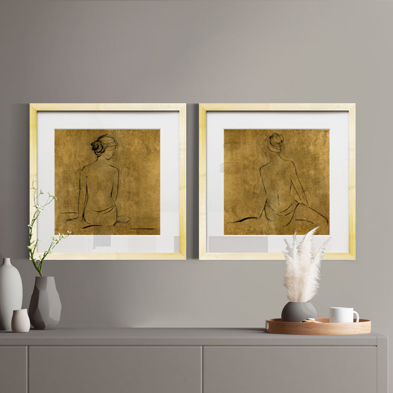 « Golden bather I », ensemble de 2 reproductions d’art encadrées sur papier