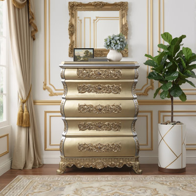 Victoria 5-Drawer Cabriole Chest, Gold Finish