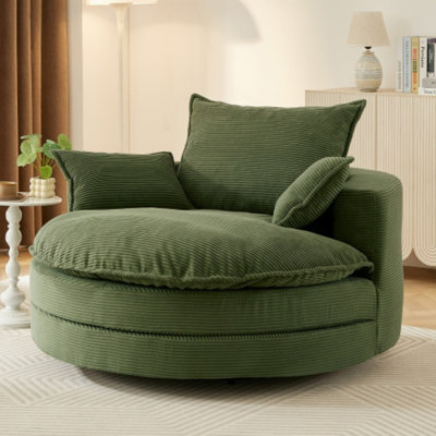 Fauteuil demi-tonneau pivotant de 57,5 po - Coussin double couche et 3 coussins amovibles - Chaise ronde moderne pour le salon et le bureau
