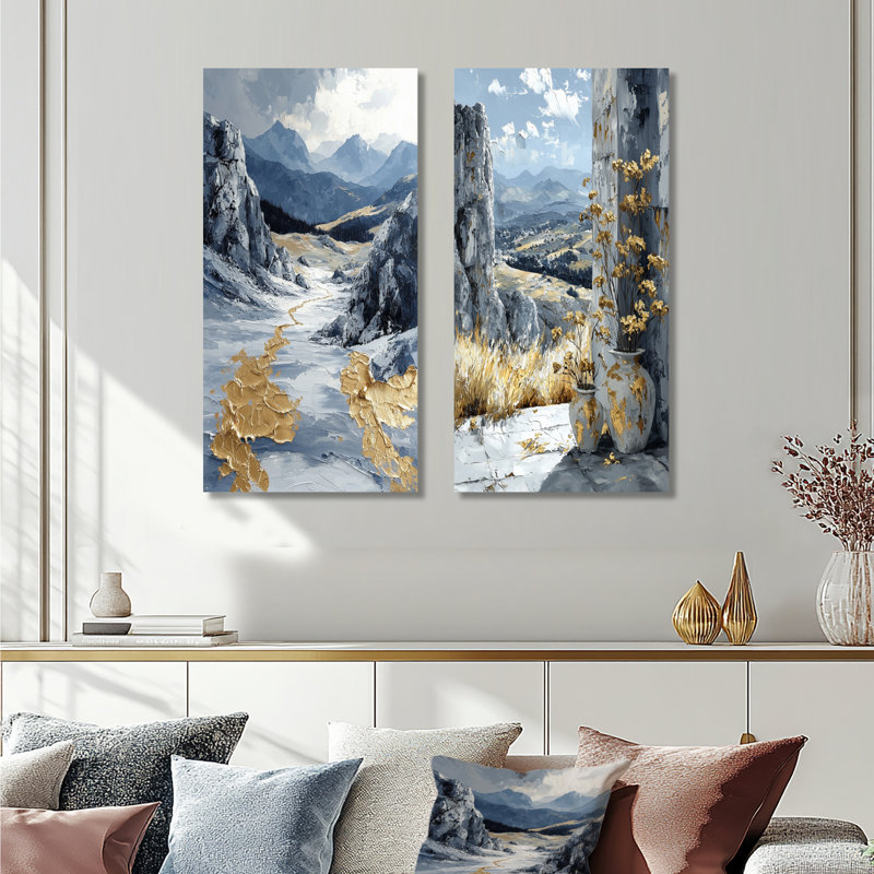 Ensemble de 2 pièces d'art mural en or d'Istamboul I - Istanbul, Toile tendue, H 28 po x l 24 po