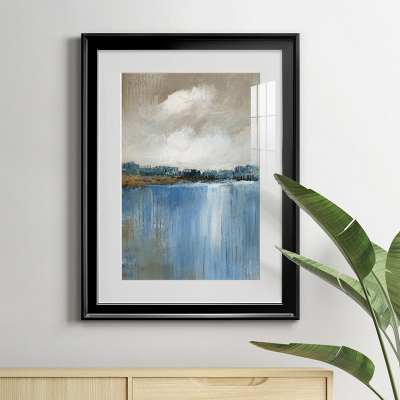 Vent et eau - Peinture encadrée, Papier avec cadre noir, H 18,5 po x l 24,5 po x P 1,5 po, Blanc mat