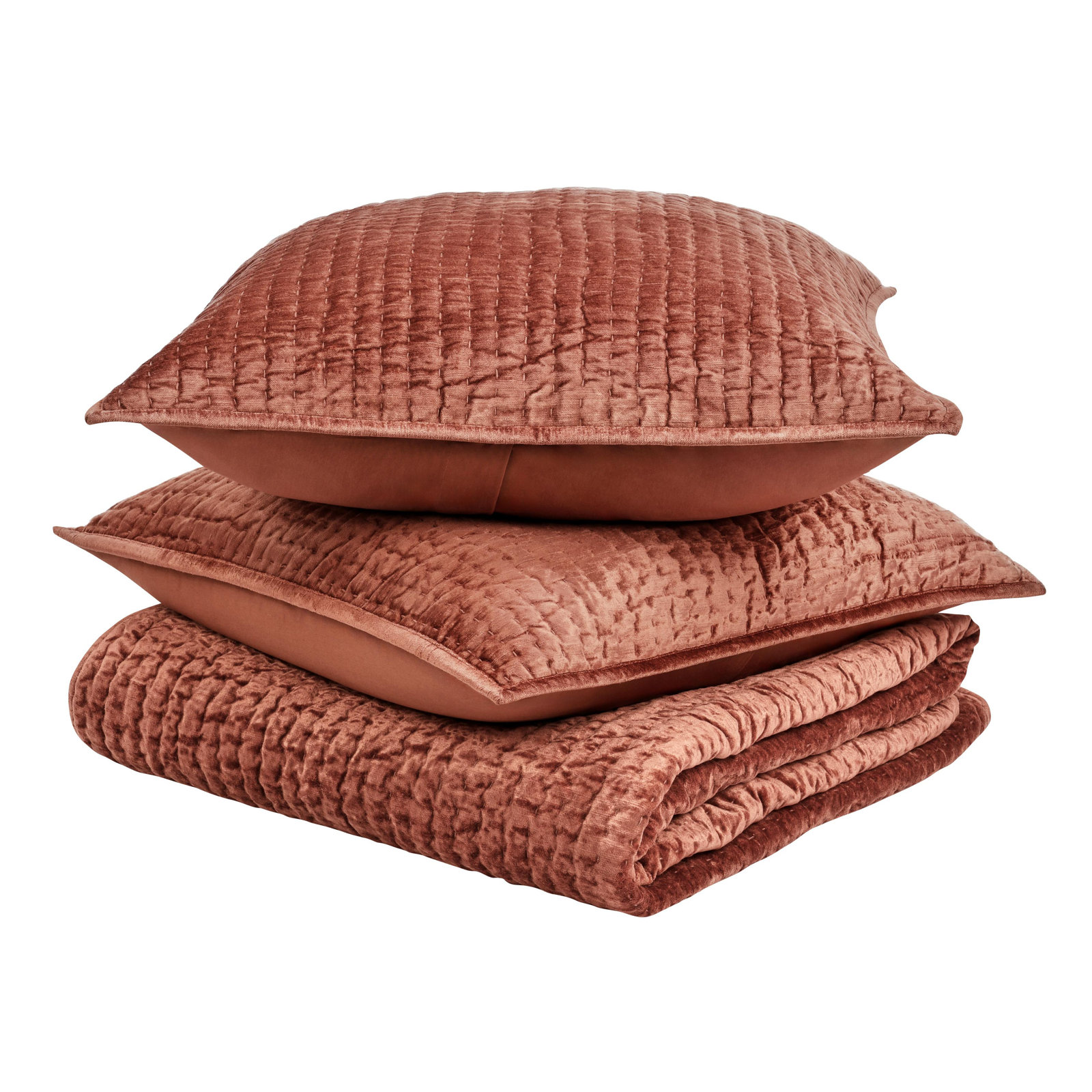 Velvet Quilt Set, King Quilt, Terra Cotta