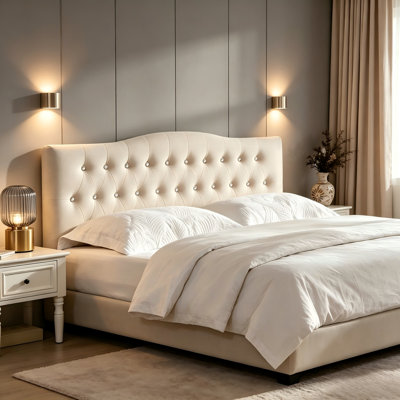 Adjustable Height Diamond-Button Linen Headboard
