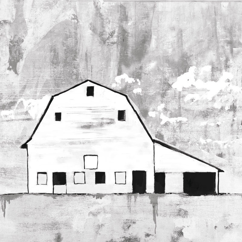 Black And White Simple Distressed Barn - Wrapped Canvas Painting, 30cm H x 30cm W x 3.8cm D