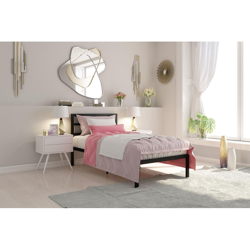 Lit plateforme en métal Besime, Simple, Noir