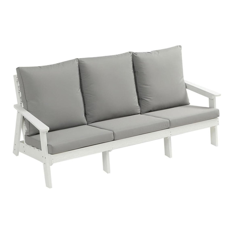 HIPS 3 Seater Sofa With Cushion, Wood Grain Outdoor Garden Sofa, Grey