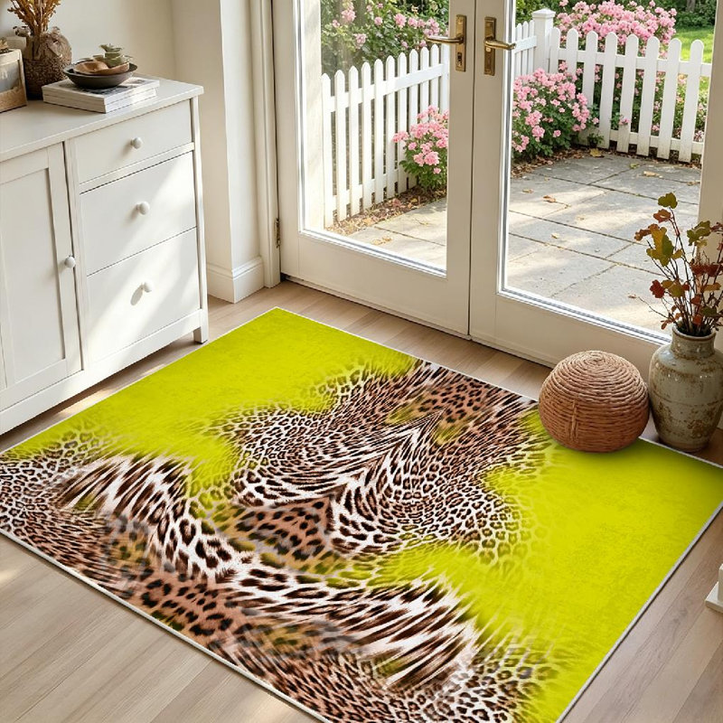 Tapis bleu délavé en tissu à motif de peau de léopard, Rectangle 55 po x 79 po