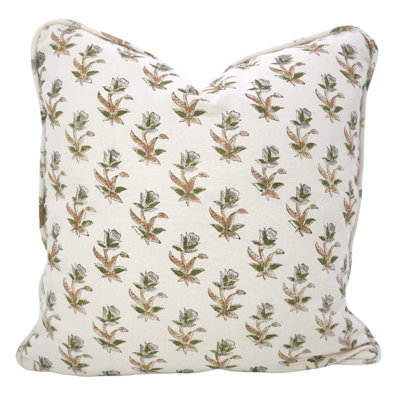 Housse de coussin en coton imprimé à la main avec passepoil Fab Divine
