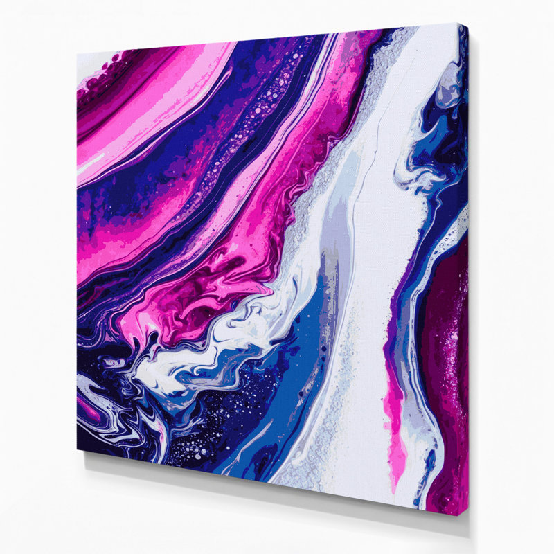 Abstrait art fluide sur toile bleue 49, H 8 po x l 8 po