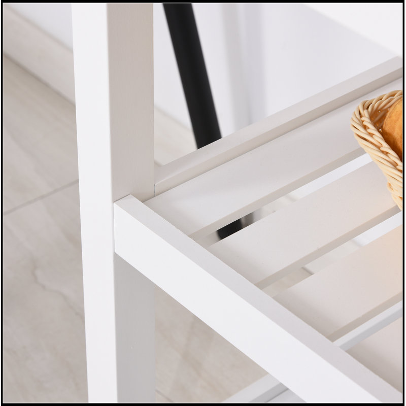 Kitchen Island with Stainless Steel Top, Open Shelves, Drawers