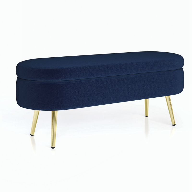 Banc de rangement repose-pieds ovale avec pieds en métal, Dark Blue, Dark Blue