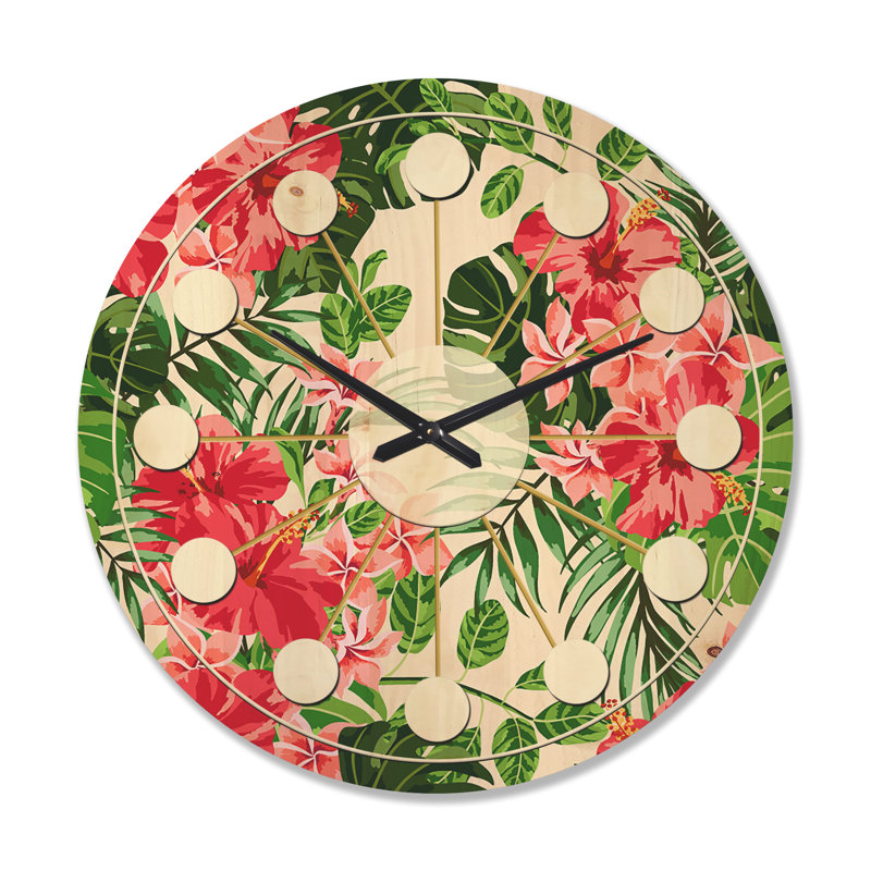 Horloge murale feuilles et fleurs I, Très grand