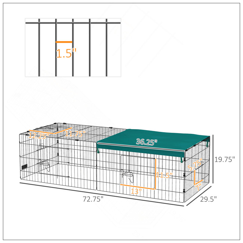 Parc pour enfants 73 pouces avec toit pour l'intérieur et l'extérieur, idéal pour les lapins, les poulets et les chinchillas, vert