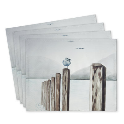 Seagull at the Marina Polyester Dreketi Set of 4 - Home Decor