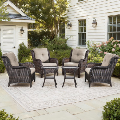 Wendye 6-Piece Outdoor Wicker Patio Set - 4 Chairs & 2 Side Tables, All-Weather For Deck, Garden, Pool