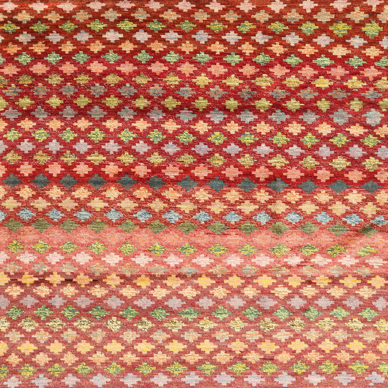 Tapis rouge à motif géométrique, Carré 6 pi
