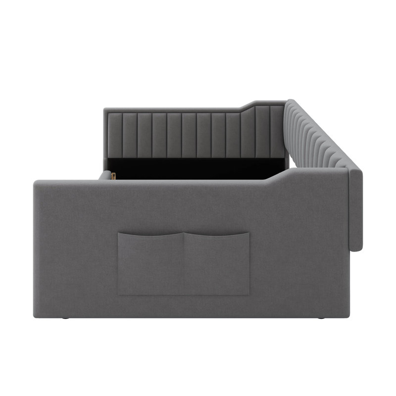 Lit de jour moelleux avec poches de rangement latérales pratiques, Gris