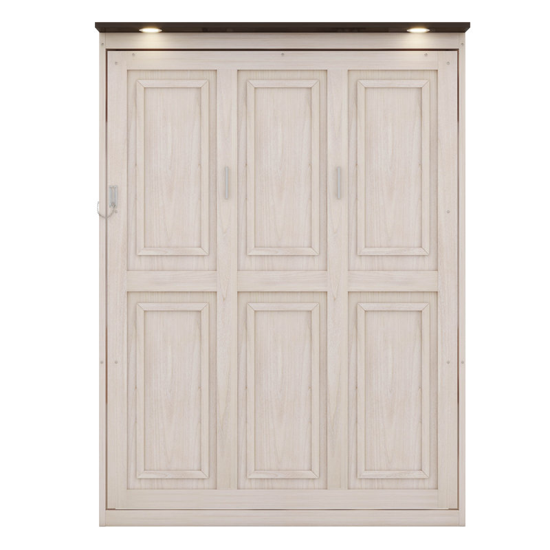 Grand lit escamotable style ferme avec DEL, armoire murale verticale en bois massif pour adultes