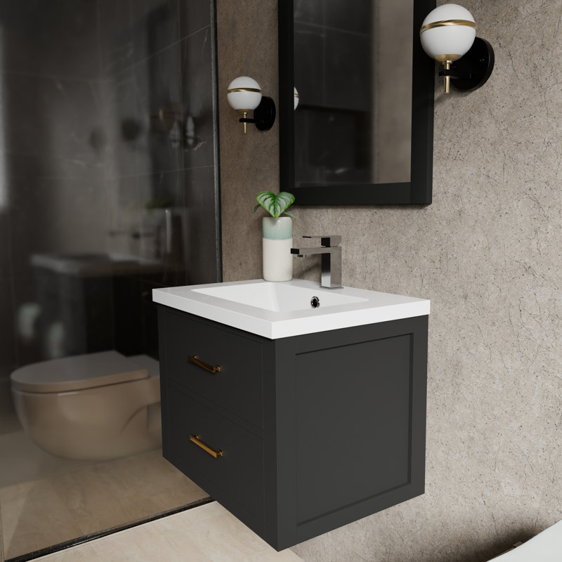 Tuckerton Double Bath Vanity, Black, White Acrylic, 24"