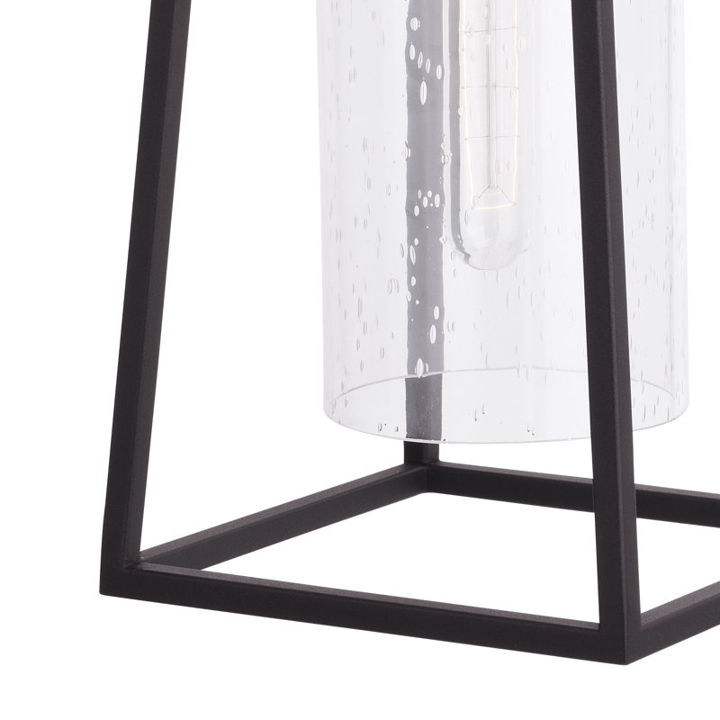 Adéla 15.75 in. H 1-Light Textured Black Dusk to Dawn Sensor Outdoor Wall Sconce, Durable Steel, Clear Seeded Glass Shade, LED Compatible for Exterior Porch Patio Front Door or Garage