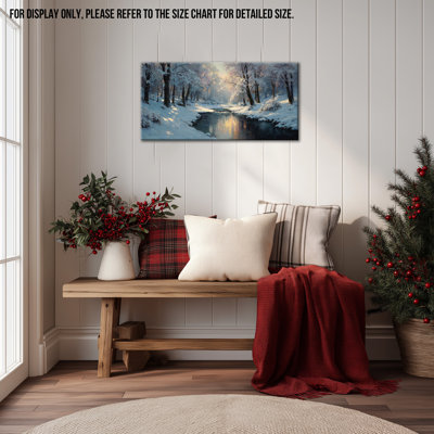 Winter Pictures Wall Decor - Snowy River Winter Landscape Canvas Wall Art for Living Room, Winter Tree Line Pictures for Wall, Home Decoration Wrapped Canvas Prints, 12×24 inches