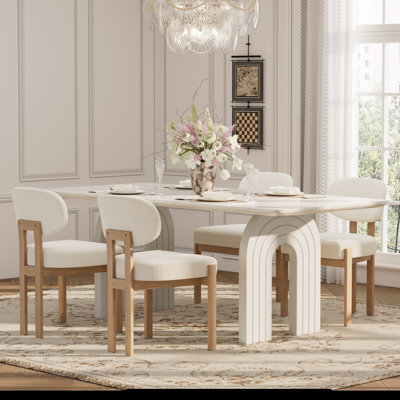 Ensemble table et chaises de salle à manger rectangulaires en MDF de 198 cm (78 po) avec chaises en chenille de bois massif pour 4 à 8 personnes