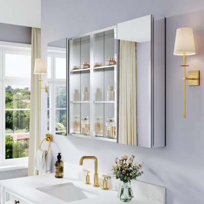 Armoire à pharmacie à miroir pour salle de bain et tablettes ouvertes en aluminium l 48 po x H 30 po 