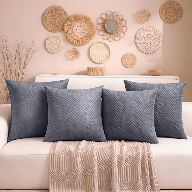 Aspire Homeware Embossed Square Velvet Cushion Cover, Grey, Pack of 4