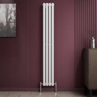 iBathUK Princia Vertical Single Oval Panel Radiator Angled Valve