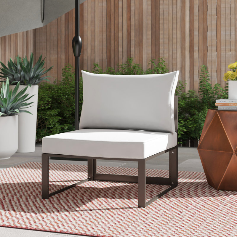 Modway Fortuna Aluminum Outdoor Patio Armless Chair, Brown/White