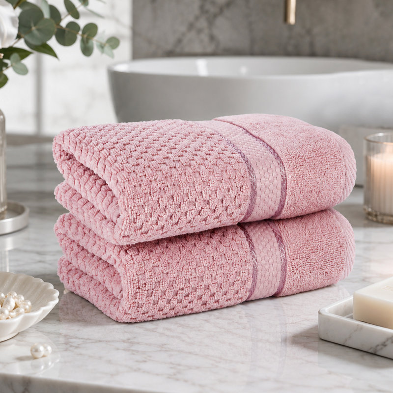 Collection de serviettes texturées 100% coton Mulaayam, Rose tendre, Essuie-mains - paquet de 2