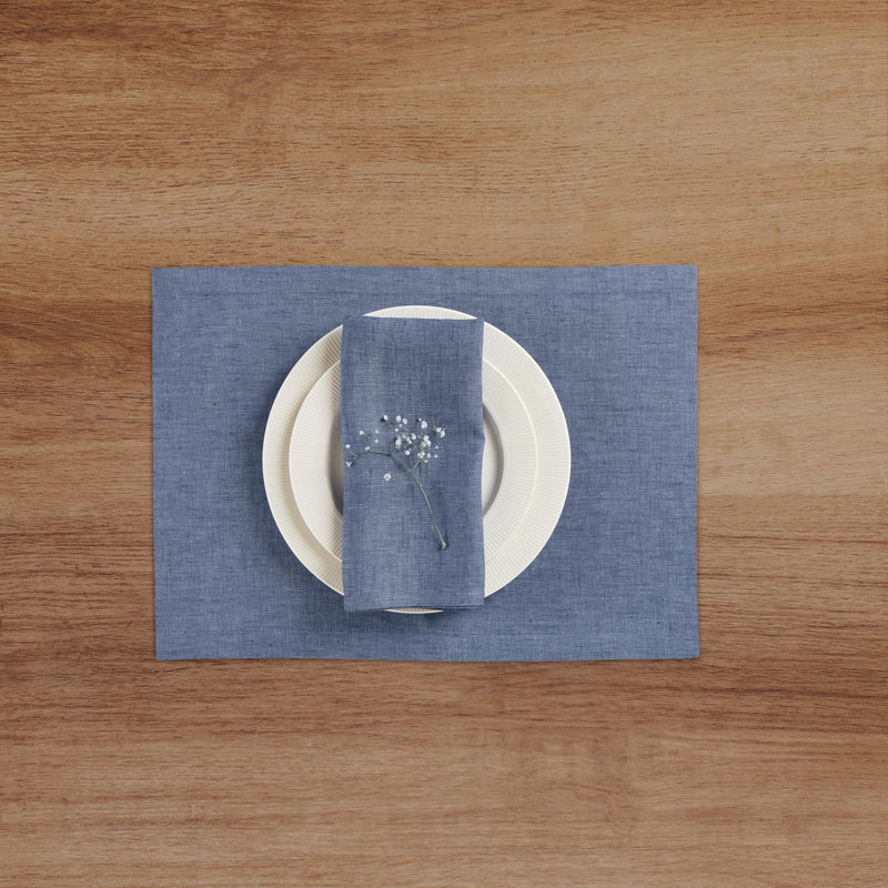100% Pure Linen Dinner Napkins - Athena, Blue Denim