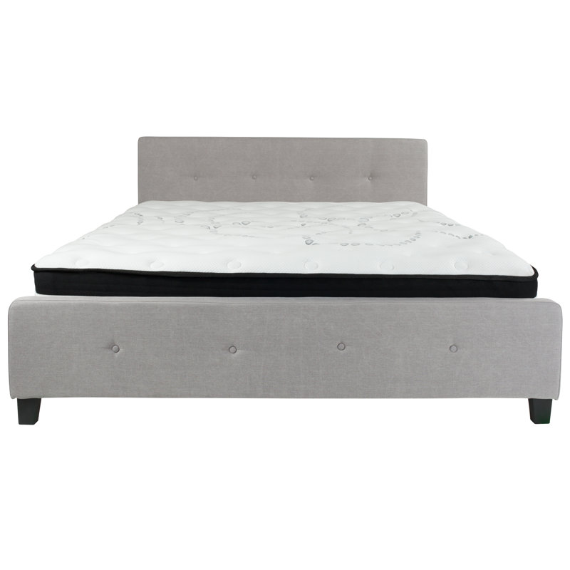 Light Gray Upholstered Full Platform Bed with Tufted Headboard
