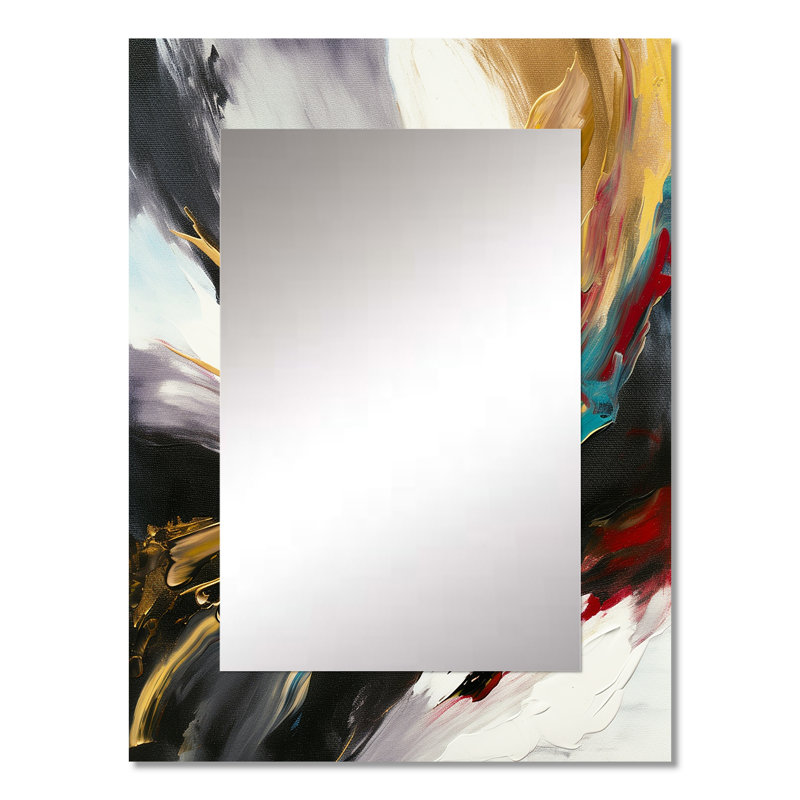 Smooth Bliss abstrait doré noir bleu - peinture abstraite, miroir mural unique, art moderne, 32 po x 24 po